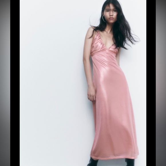 ZARA Pink Metallic Midi Dress, New! - Picture 8 of 13